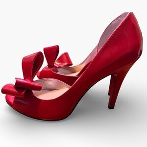 Paris Hilton Red Bow Peep-Toe Heels